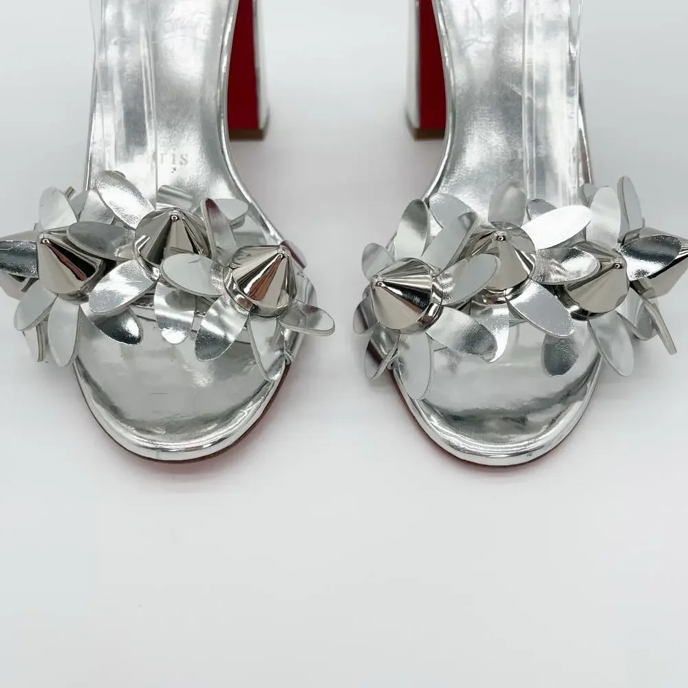 Christian Louboutin Daisy Spike Metallic Silver Ankle Cuff Sandals EU 36.5